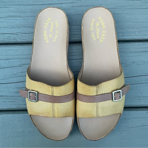 Kork Ease Downey Yellow Mexico leather buckle slide sandals 9 M - Picture 8 of 16